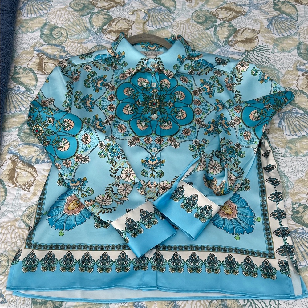Rachel Zoe Blue and Green Floral Blouse